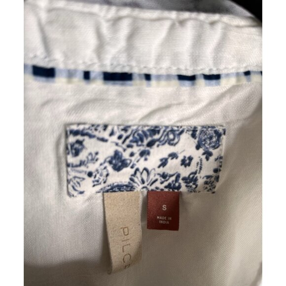 PILCRO Women's White Frayed Ruffle Linen Blend Button Down Blouse Small - Picture 3 of 5